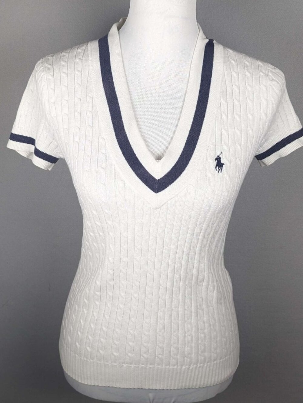 Vintage 90s Ralph Lauren Sport Cable Knit Cricket Sweater (See Description Flaw)